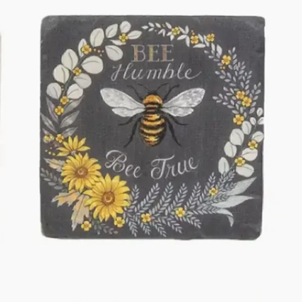 NEW! Honey Bee Resin Coaster Boxed Set Farmhouse Bumble bee Spring Flowers Honey